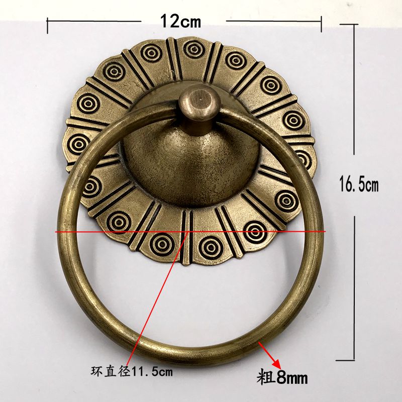 中式复古铜雕仿古玻璃大门对装门环圆环拉环铜门钹如意拉手铜把手