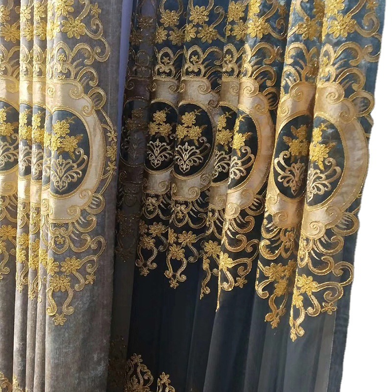 高档欧式大气客厅雪尼尔绣花窗帘成品卧室遮光落地窗飘窗纱帘成品