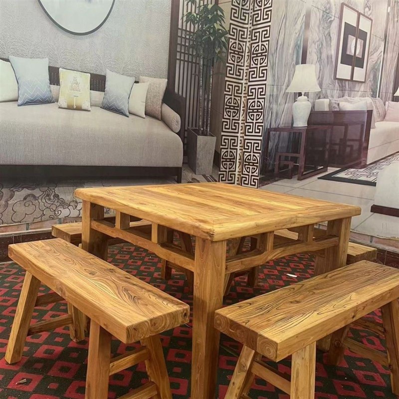 八仙桌老式农村老榆木仿古方桌餐桌实木方桌吧台桌面书桌马蹄桌