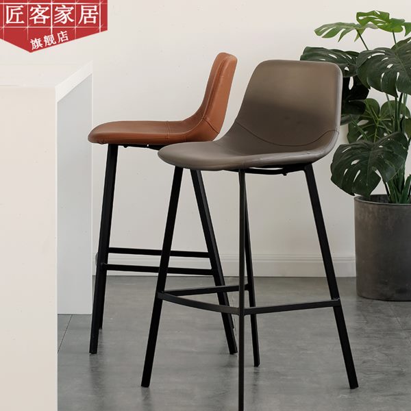 简约家用靠背高脚椅北欧铁艺吧台椅现代吧椅网红吧凳咖啡厅高脚凳