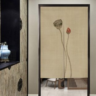 复古禅意门帘荷花中国风玄关布艺家用卧室隔断帘厕所遮挡挂帘 中式