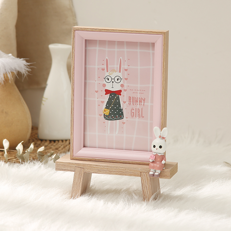6寸可爱房间桌面摆台动物木质相框创意萌趣兔子床头柜照片架摆件