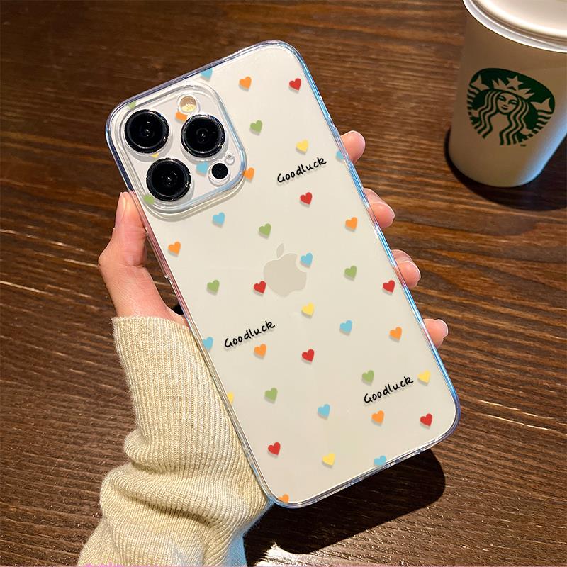 彩色小爱心适用苹果17/16手机壳iphone15女新款14plus透明13promax防摔高级12创意11好看硅胶波点max手机软壳