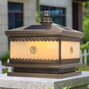 全铜柱头灯别墅花园庭院大门门柱灯户外防水围栏围墙太阳能柱子灯