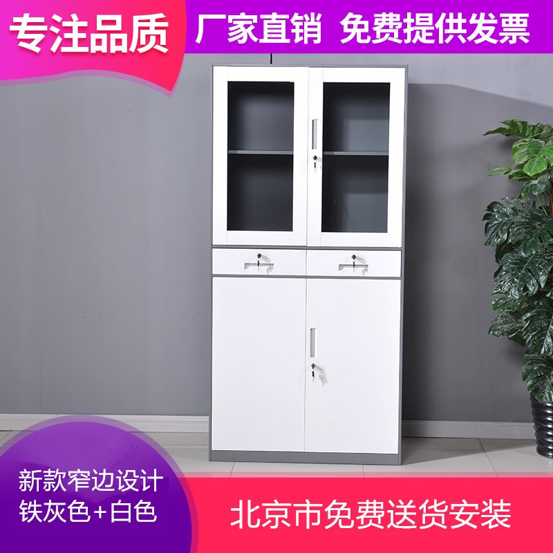 铁皮窄边灰黑白文件资料档案仪器柜组合双色玻璃凭证中Y二抽屉柜