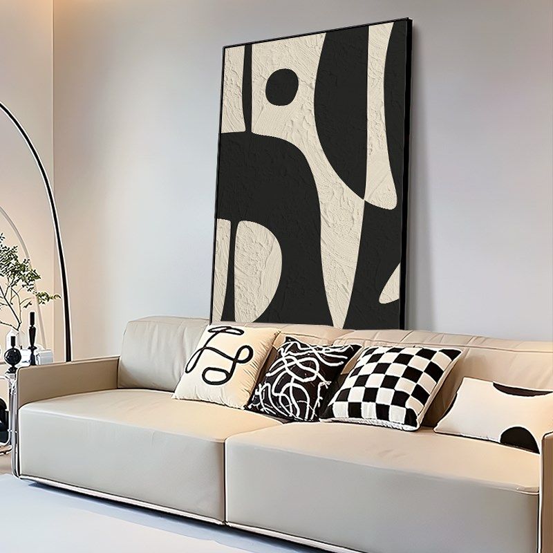 黑白极简客厅装饰画抽象现代沙发背景墙大幅落地画高级感玄关挂画,家居饰品,现代装饰画,淘宝优惠券,粉丝福利购,淘宝优惠卷