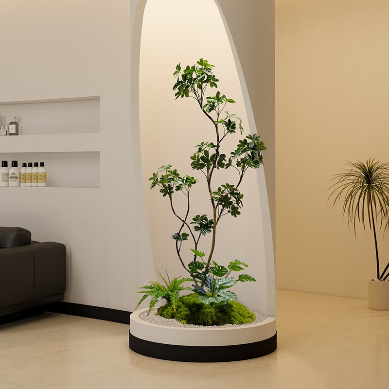 森空间入户玄关植物造景高级感仿真绿植采光井微景观软装搭配摆件