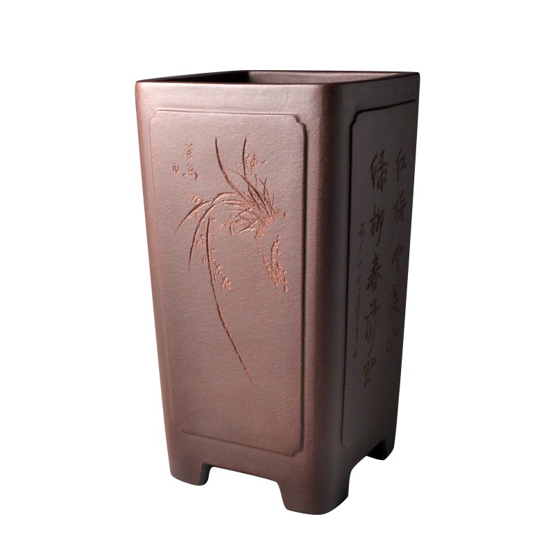 宜兴紫砂花盆兰花花盆悬崖盆四方高筒透气盆景盆高档装饰客厅花盆