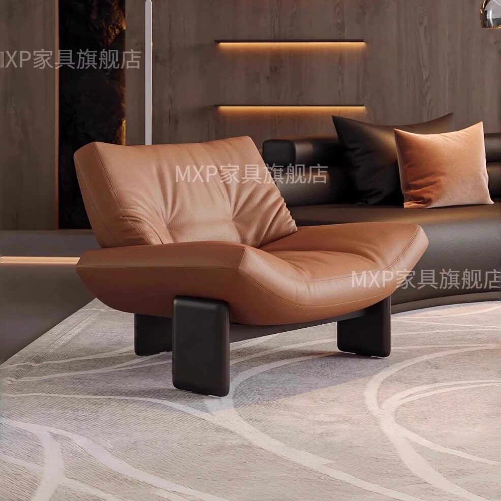 复古单人沙发椅侘寂风实木休闲椅酒店客厅会所接待椅设计师洽谈椅