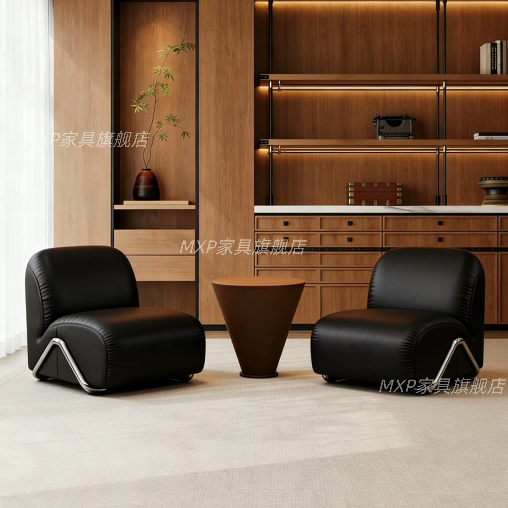 包豪斯不锈钢单人沙发椅接待会客洽谈椅咖啡厅餐吧酒馆桌椅组合