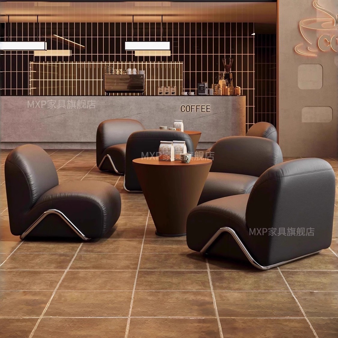 包豪斯不锈钢单人沙发椅接待会客洽谈椅咖啡厅餐吧酒馆桌椅组合