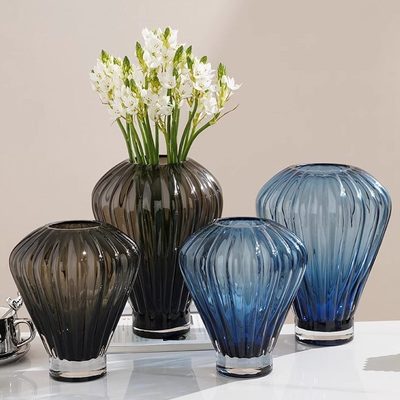 现艺术灯笼花级感厚底玻璃摆件简约插花装饰摆件客厅样板间