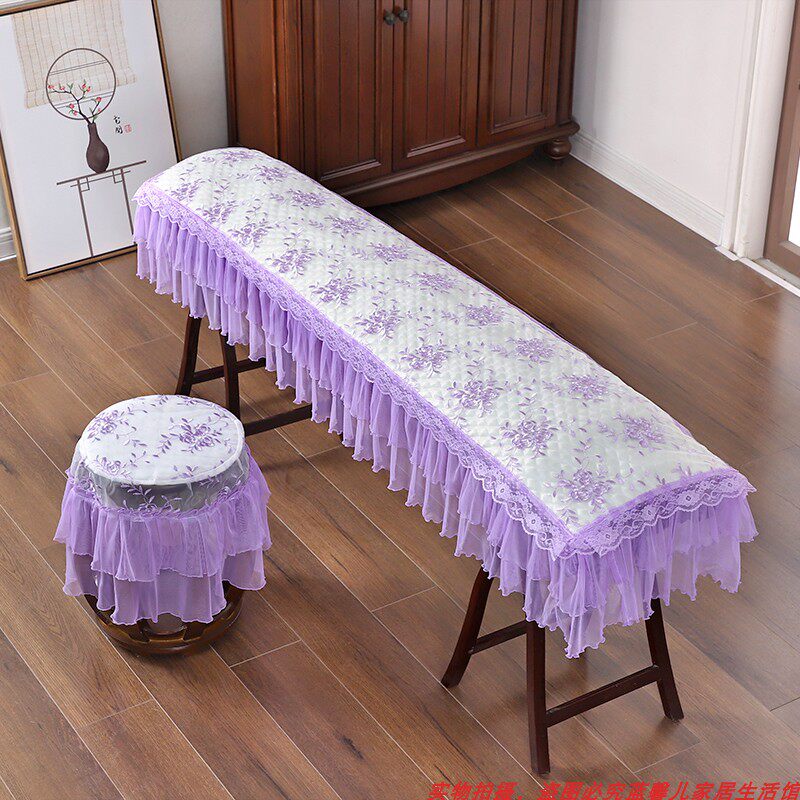 敦煌古筝罩防尘罩夹棉加厚绗缝蕾丝刺绣色紫色布艺罩古筝盖巾