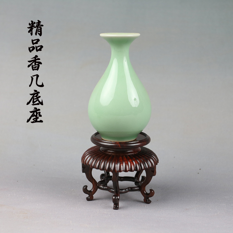 木雕新古典精品香几瓷器茶壶盆景摆件小花瓶古玩精品红木圆形底座