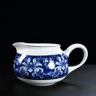 馨玉坊青花瓷公道杯功夫茶具配件茶海茶漏家用茶壶茶杯子盖碗套组
