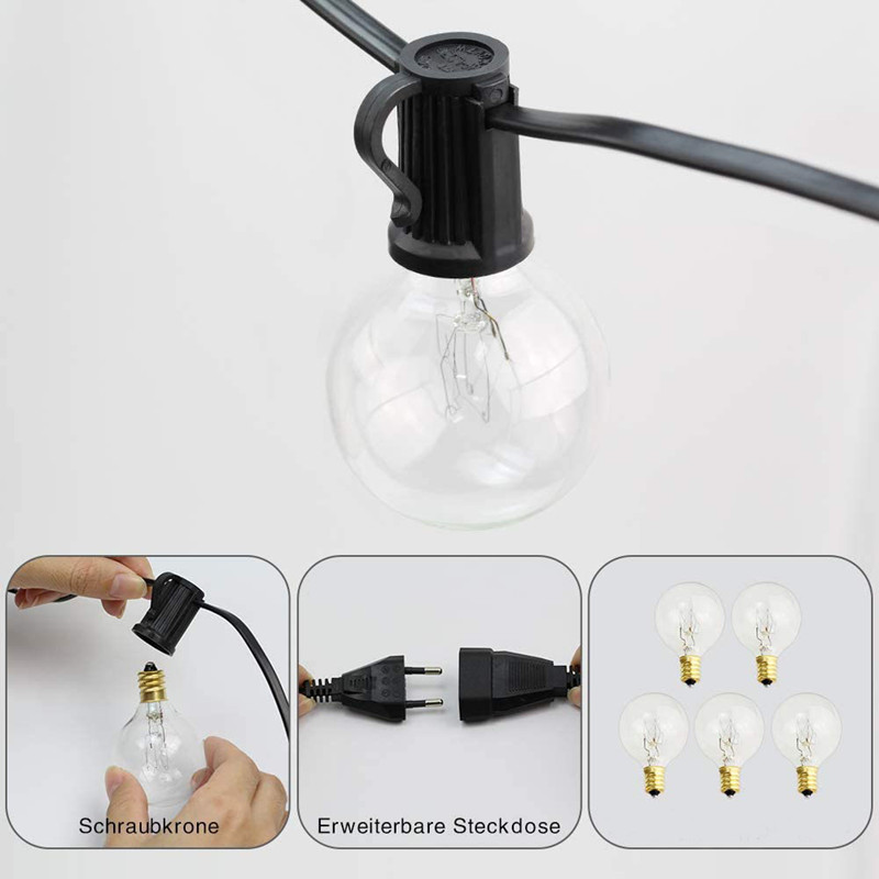 欧规复古E12户外防水装饰小串灯节日婚庆彩灯G40钨丝玻璃灯泡串