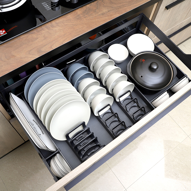 厨房碗碟收纳分隔架橱柜放碗盘子消毒碗柜沥水架子内置抽屉式碗架