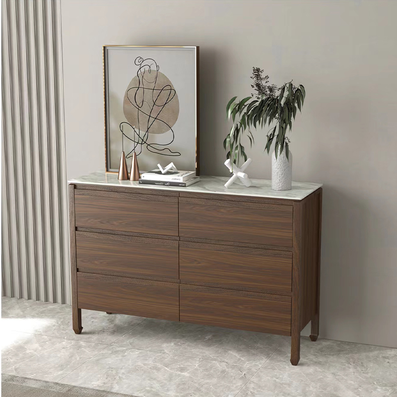 岩板五斗柜储物柜客厅六斗柜主卧床尾柜中古风斗柜卧室靠墙收纳柜