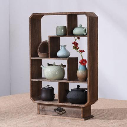 实木博古架烧桐木多宝阁茶具茶叶紫砂壶茶壶收纳架古玩置物展示柜