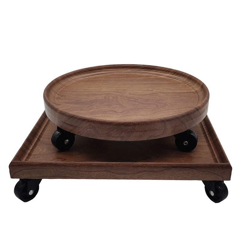 仿实木花架花盆景底座托盘带万向轮净化加湿器客厅可移动置物架