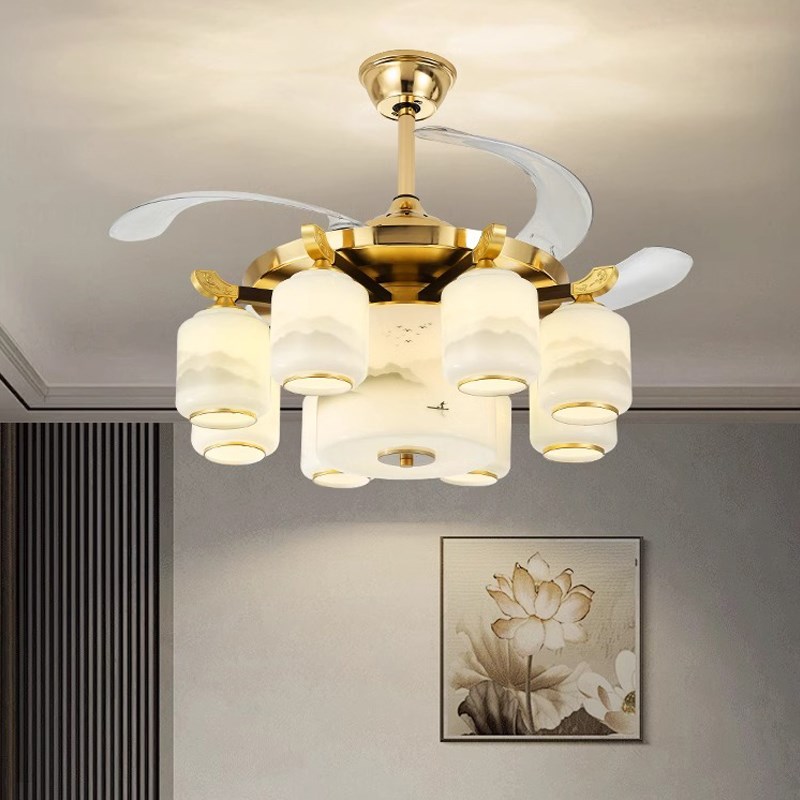 新中式客厅吊扇灯2025新款餐饮火锅店别墅饭饭厅隐形电风扇吊灯