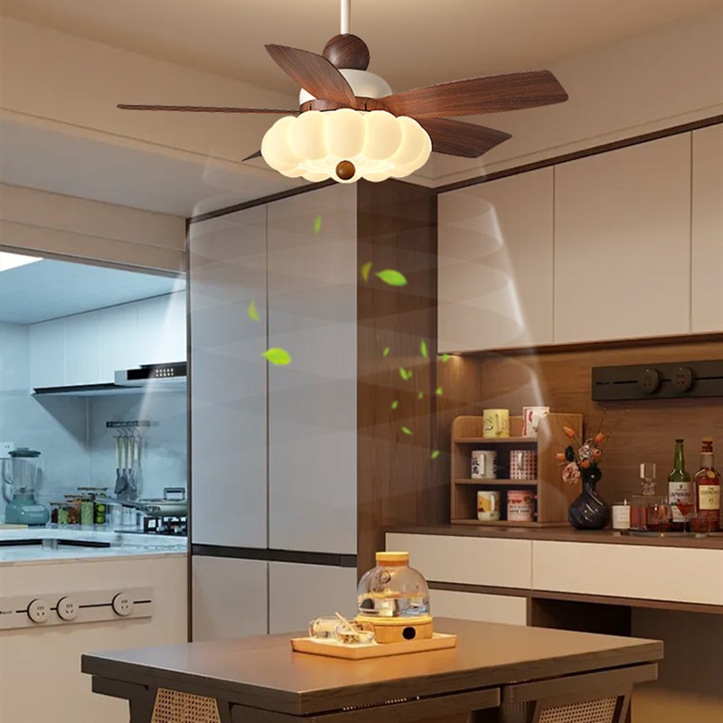 覆古风扇吊灯餐厅客厅卧室云朵泡泡美式法式中古大扇叶吊扇灯新款