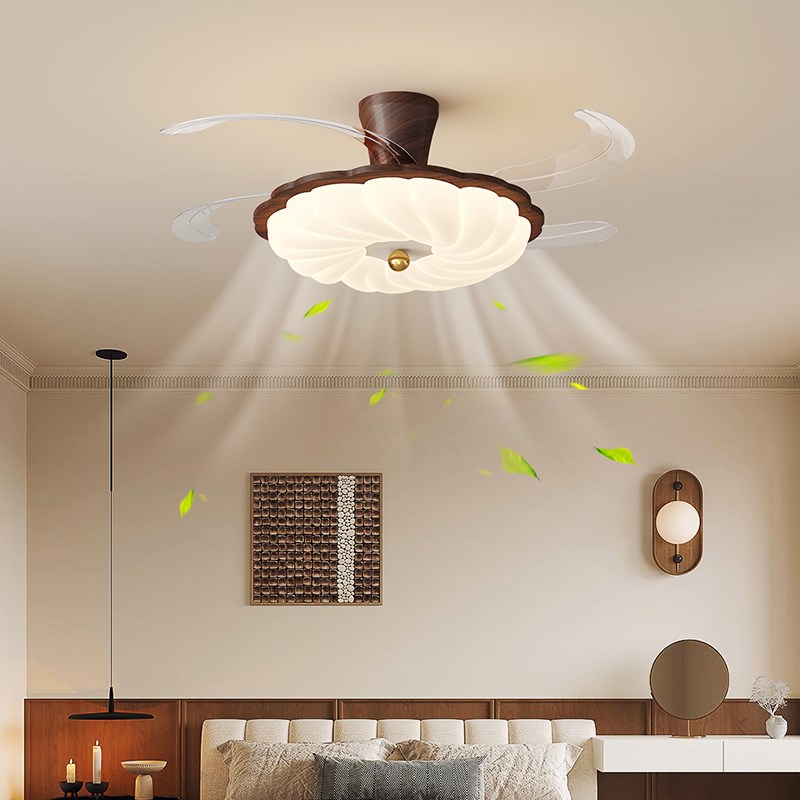 北欧原木风餐厅风扇灯简约大气温馨家用隐形护眼灯扇一体吊扇灯
