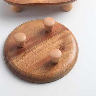 实木欧式创意香薰托盘侘寂风民宿摆件木质玄关钥匙收纳盘木制复古