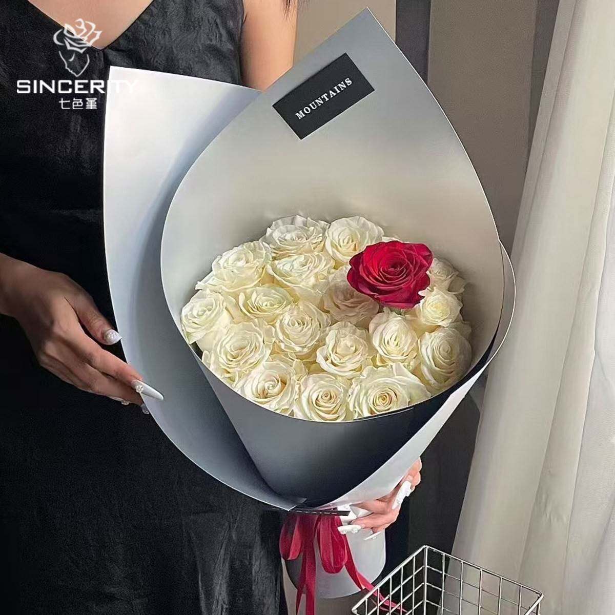 七色堇进口加厚防水双面哑银造型卡纸鲜花花束包装纸花艺店包花纸