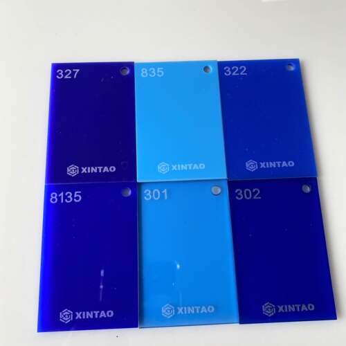 蓝色亚克力板个性透明不透明切割 有机玻璃UV印刷基础建材
