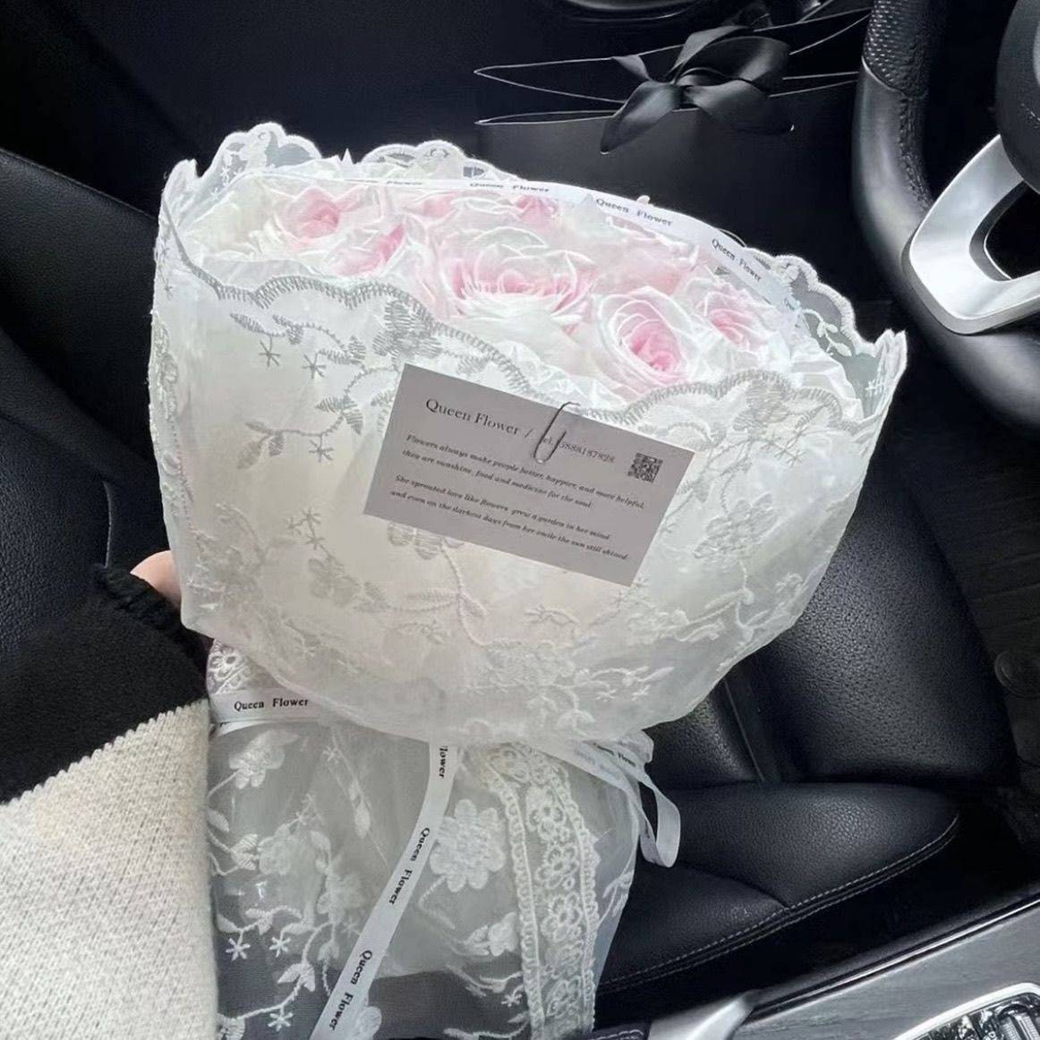520情人节刺绣高档蕾丝白色镂空包装材料鲜花布艺花束花艺手工diy