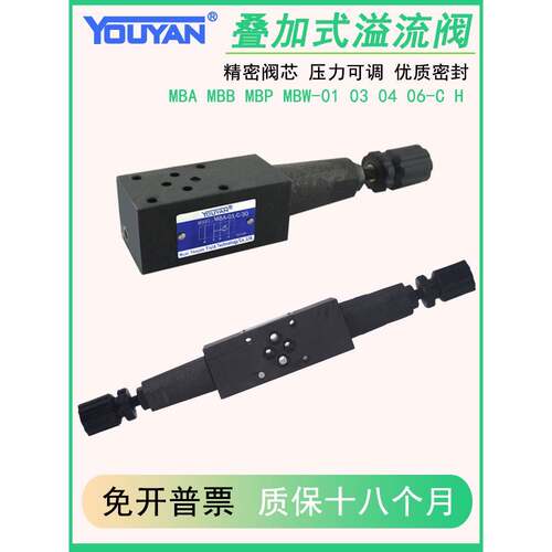 MBW叠加式MBB液压MBP-01-H-30溢流阀MBA-03 MBP-04 06代YUKEN 02