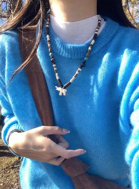 【我的脸很圆】小众设计覆古串珠毛衣炼项炼木质串珠陶瓷大象吊装