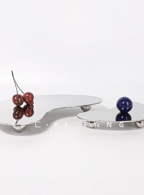 不锈钢镜面托盘几何软装售楼部样板间客厅置物架收纳摆件