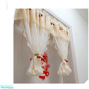 饰小短门帘免打 小短帘半帘绣花蕾丝纱帘女孩卧室书房橱J柜隔断装