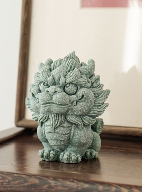 国潮瑞兽经书麒麟才子创意茶宠茶玩鱼缸造景茶桌茶台书房装饰