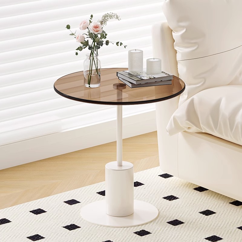 迷你沙发边几茶几客厅家用创意岩板角几床头锈钢玻璃小圆桌子