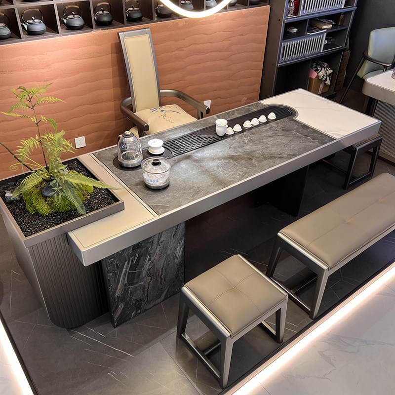 壹官堂实木茶台意式极简茶桌22新款高端办公室茶桌家用泡茶桌子