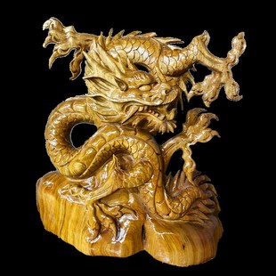 龙行天下木雕生肖龙吉祥物木质十二生肖木制工艺品根雕