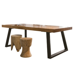 铁艺实木餐桌复古长方形电脑桌办公桌创意大板长桌会议桌书桌