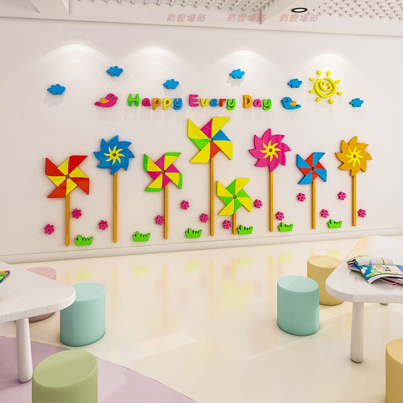 幼儿园墙面装饰楼梯教室背景材料环境布置3d立体环创主题墙贴纸画图片
