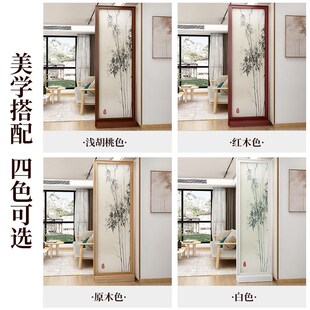 入户屏风隔断客厅t玄关现代简约纱画办公室双面简易实木座 新中式