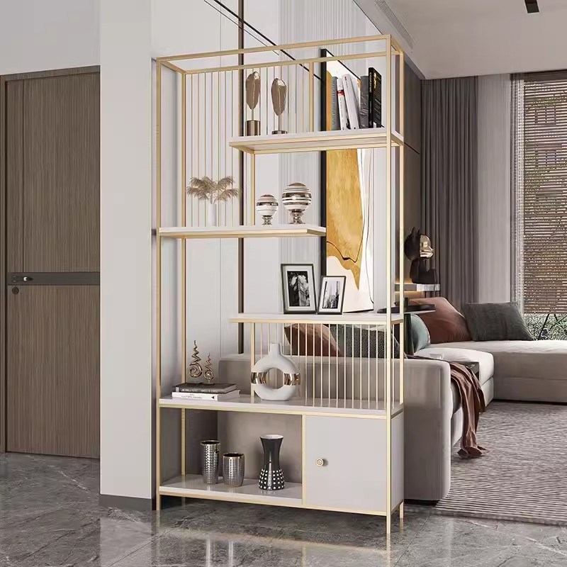 办公室落地收纳书架展示架现代简约客厅靠墙铁艺多层板隔断置物架