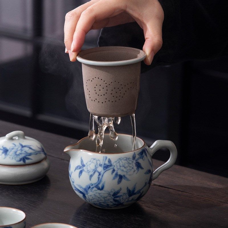 汝窑釉下彩便携式旅行茶具套装一人饮泡茶壶外出携带包户外快客杯,餐饮具,旅行茶具,淘宝优惠券,粉丝福利购,淘宝优惠卷