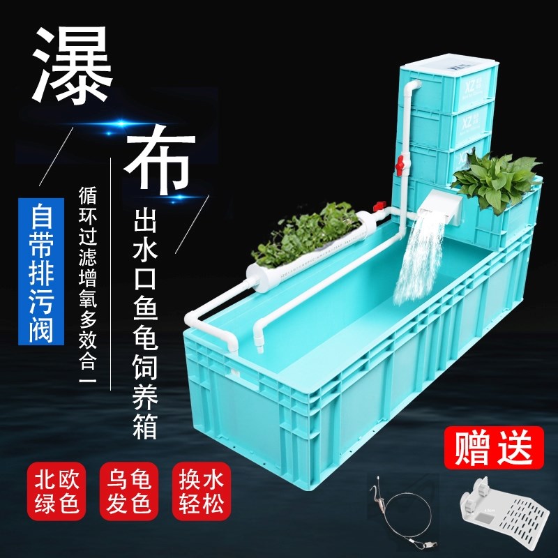 瀑布出水乌龟h缸周转箱养殖箱沼泽过滤可种植物生态养殖缸鱼龟混