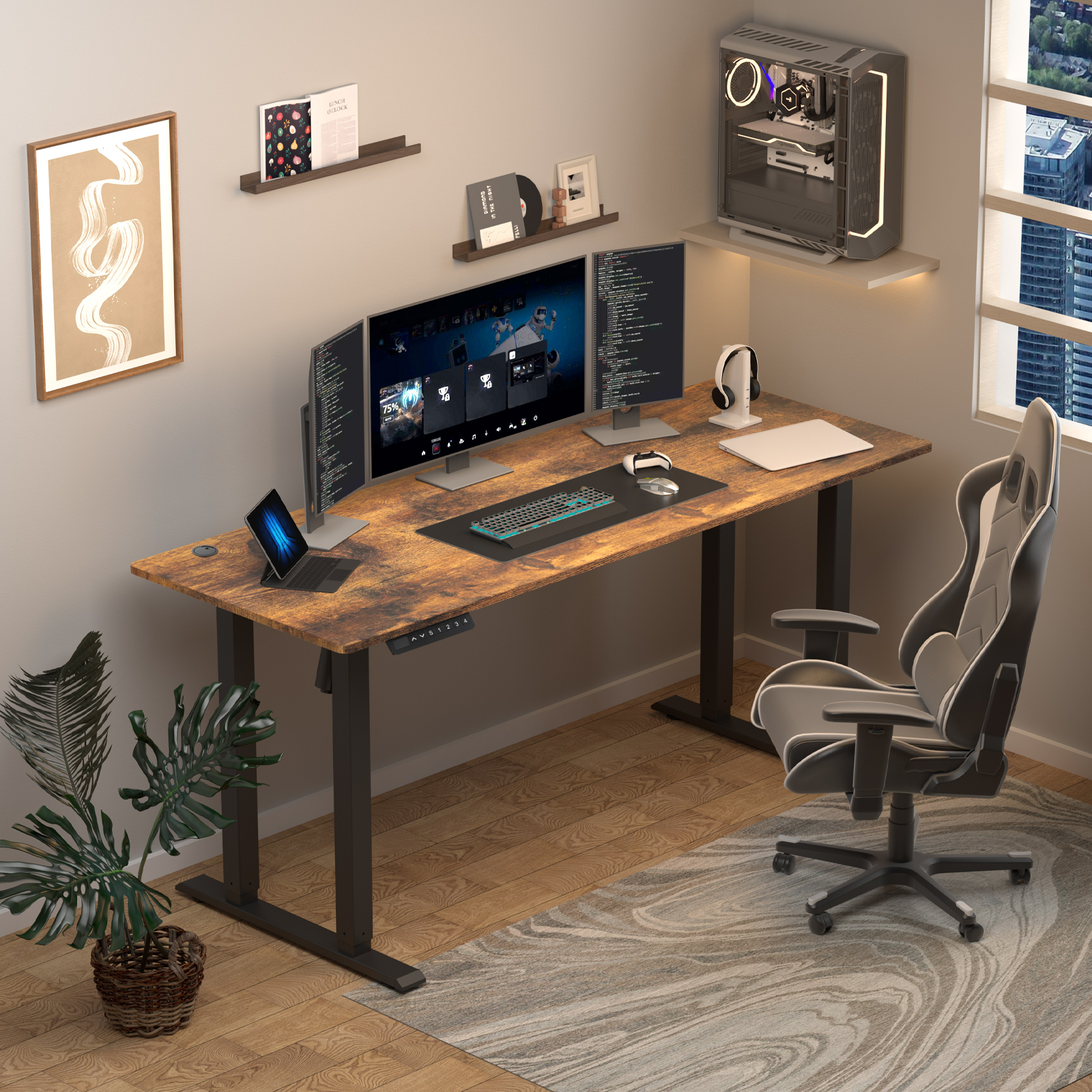 爱美卓四腿电动升降桌腿电脑办公家用学习桌架腿儿童书桌工作台