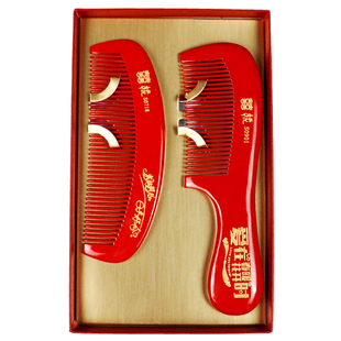 结婚梳子一对婚礼新娘上头桃木梳家用女方梳红色檀香梳对梳礼盒装