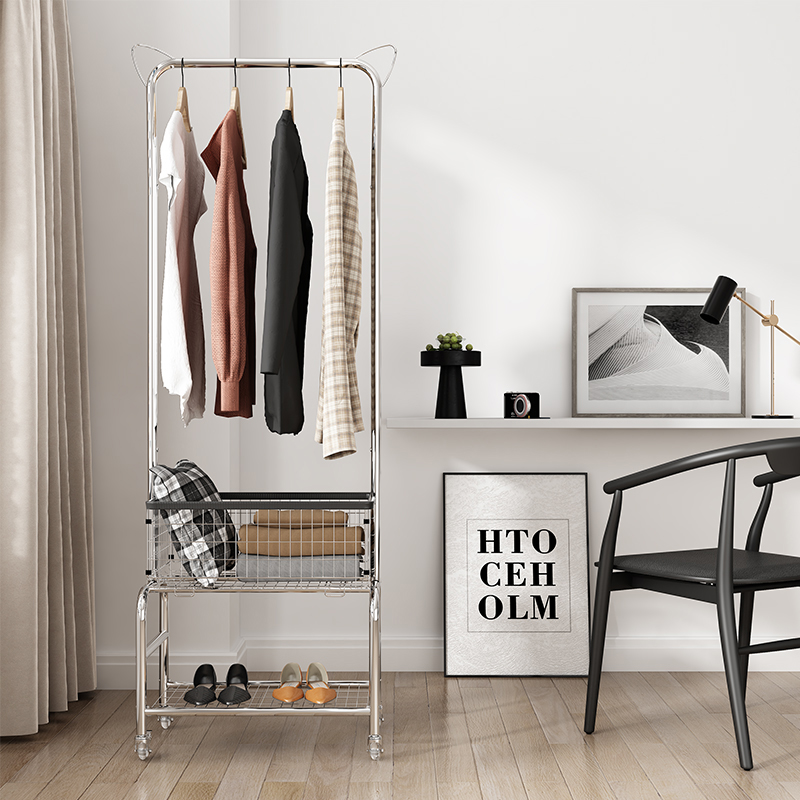 室内晾衣架金属挂衣架子落地家用卧室衣帽架阳台单杆式晒衣架