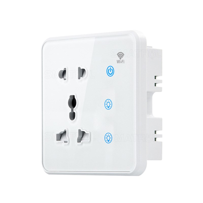 智能五孔涂鸦墙壁插座 2路灯英规欧标二遥控定时触摸关