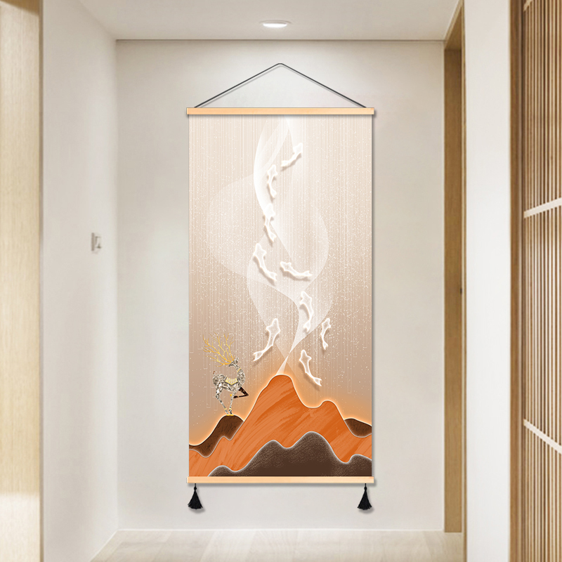 轻奢玄关九鱼图金山现代装饰画走廊挂画布艺免打孔壁画挂布背景布图片